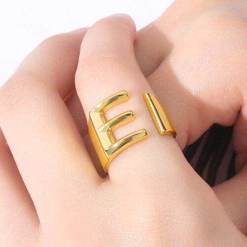 Adjustable Open Gold Initial Rings For Women Stainless Steel A-Z Letter Ring Ladies Meaningful Jewelry Gift 2020 New