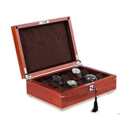 Luxury 10-grid original red sandal wood watch jewelry storage box wooden watches case boxes organizer nice gift MSBH007d