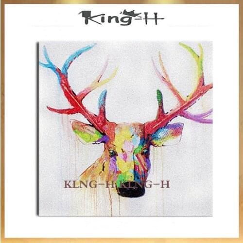 Hand-painted deer head colorful knife painting abstract animal milu deer painting art photos of children room sitting room wall