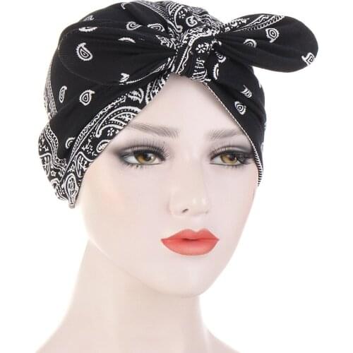 New Rabbit Ears Knotted Bow knotted Hat Paisley Flower Indian Hat Turban Hat Multi color Flower Hat Spot Ladies Hair Accessories