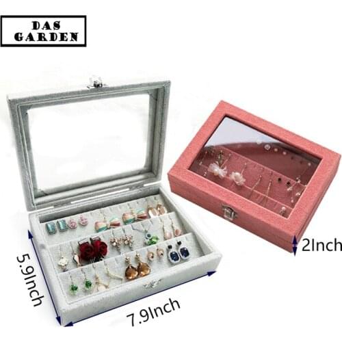 Flock Gray/Pink Earring Storage Box Jewelry Box Manager Earring Boxes Jewelry Storage Organizer Box 20*15*5cm