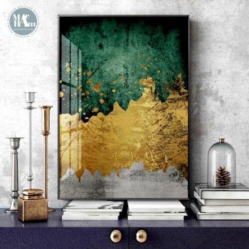 Modern Wall Art Golden Canvas Painting Abstract Emerald gold foil Art Poster Print Wall Picture for Living Room Porch Decor