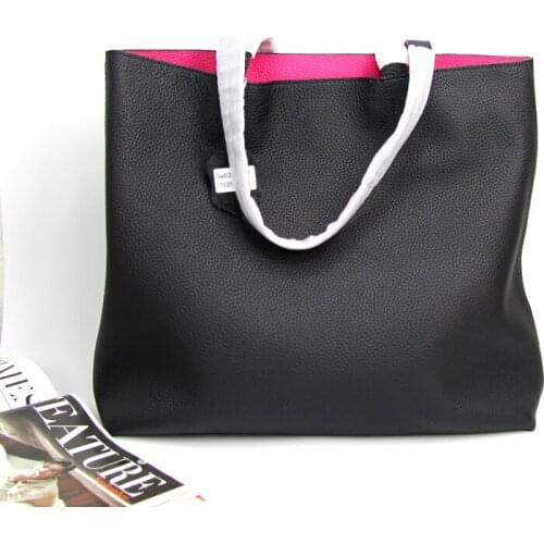 XHTY Leather Tote Bag Double-Sided First Layer Cowhide Both Sides Can Be Used In Contrast Large Bag Simple Shopping Bag Fashion