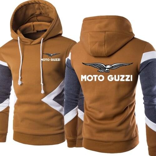 New Spring Autumn Fashion Moto Guzzi Logo Hoodies Patchwork Men Pullover Sweatshirts Casual Cotton Hoody 5 Colors