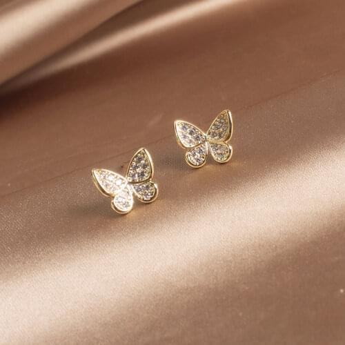 Shiny Side New Accessories Crystal Stud Earrings for Women Simple Style Tiny Butterfly Earrings