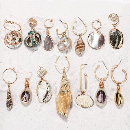 2019 New Natural Sea Shell Conch Earrings for Women Girls Beach Party Jewelry Trendy Large Big Statement Dangle Drop Earrings