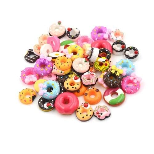 10 Pieces Resin Flat Back Flatback Cabochon Kawaii Miniature Fake Food Doughnuts DIY Craft Decoration DollHouse Accessories