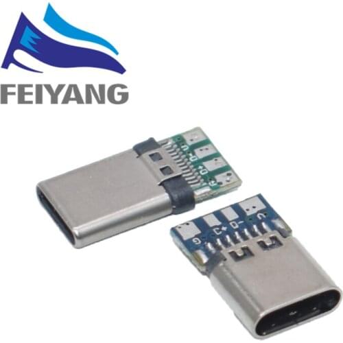 10pcs USB 3.1 Type C Connector 24 Pins Male/Female Socket Receptacle Adapter to Solder Wire & Cable 24 Pins Support PCB Board