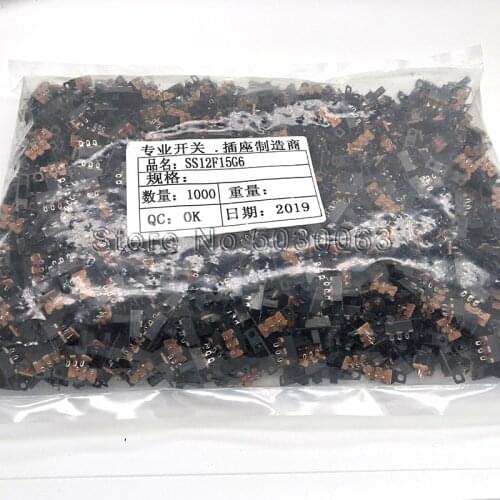 1000pcs/bag SS12F15VG6 toggle switch transverse handle / lever type 3pin 2 gears handle height 6MM sliding switch