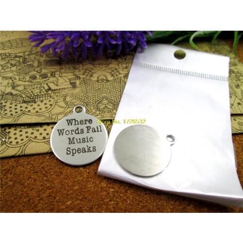 10pcs-stainless steel Charms "where words fail music speaks"DIY Charms Pendants for necklace/bracelet/keychain DIY jewelry