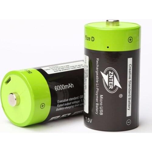 2pcs/lot ZNTER 6000mAh 1.5V rechargeable battery Micro USB rechargeable battery Lipo LR20 battery