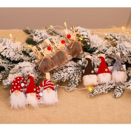 3 Pcs Christmas Wooden Clip Old Man Shaped Doll Simulation Cartoon Elk DIY Home Decorations