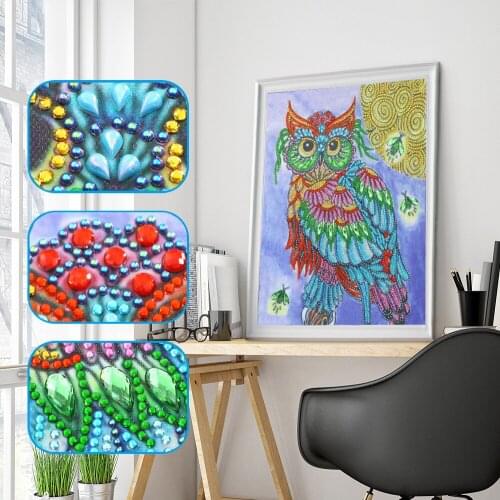 5D DIY Special Shaped Diamond Painting Colorful Cartoon Owl Diamond Embroidery Full Set Diamond Mosaic Rhinestone Decorations