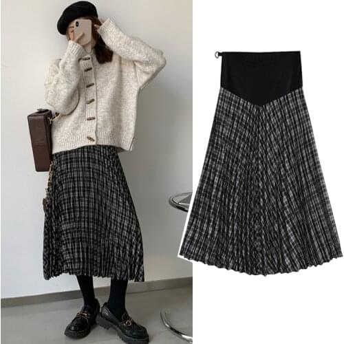 699# Autumn Korean Fashion Black Plaid Maternity Skirts Elastic Waist Belly A Line Loose Skirts for Pregnant Women Pregnancy