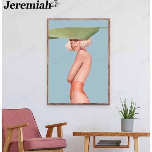 Abstract Girl Canvas Painting Leaf Poster Scandinavian Style Wall Art Modern Room Home Decoration Picture Frameless