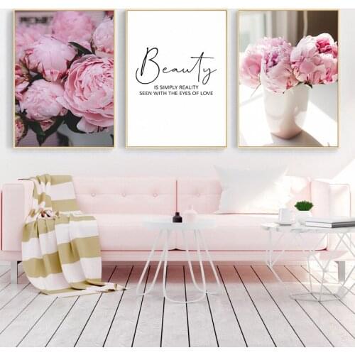 Nordic Abstract Peony Flower Letter Wall Canvas Painting Poster and Prints Bedroom Living Room Wall Art Pictures Home Decoration