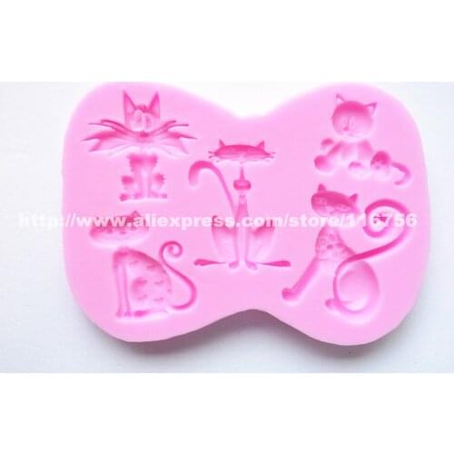 Free Shipping 5 Cats Shaped Silicone Mold Cake Decoration Fondant Cake 3D Food Grade Silicone Mould 066