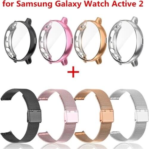 For Samsung Galaxy Watch Active 2 44mm Strap Case Protector Film Stainless Steel Magnetic Bracelet For Active 40mm watch Case