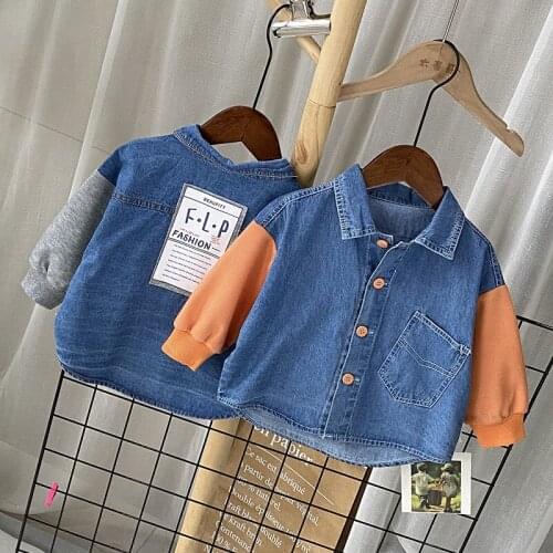 Spring Kids Denim Shirts 2 3 4 5 6 Y Baby Boys Casual Fashion Blouse Korean Color Matching Denim Shirt For Children Boys Clothes