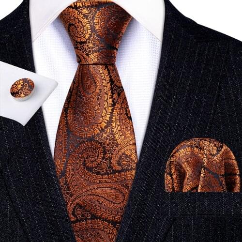 3PC Fashion Luxury Gold Paisley100% Silk Tie Gifts For Men Suit Wedding Tie Barry.Wang NeckTies Hanky Sets Business LN-5315