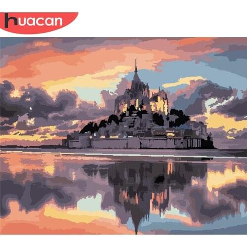 HUACAN DIY Pictures By Number Castle Kits Drawing On Canvas Painting By Numbers House Hand Painted Paintings Gift Home Decor