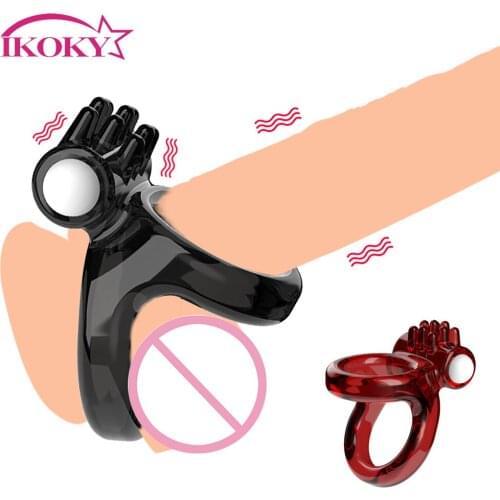 IKOKY Sex Toys for Men Sexy Dual Ring Couple Lover Penis Ring Vibrator Vibration Enlargement Soft Silicone Time Delay Rings