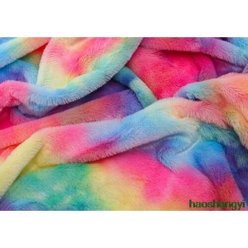 Imitation rabbit hair printing colorful pv velvet rainbow cloth super soft toy clothing handmade plush fabric
