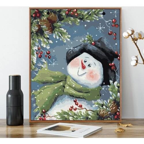Lovely snowman hand-colored DIY digital oil painting Christmas gift landscape living room Nordic decorative painting
