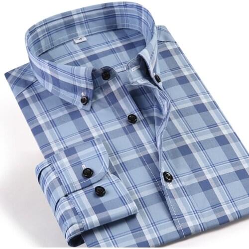 Long Sleeve Checkered Shirts for Men Quality Cotton Plaid Casual Shirts Male Slim Fit Anti-Wrinkle Leisure Mens Clothing New