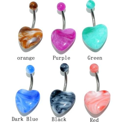 CHUANCI 1 PC Stainlless&Acrylic Lovely Heart Shape Double Multi Color Navel and Belly Button Ring Body Piercing Jewelry For Gift
