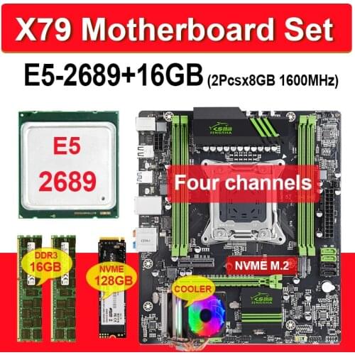JINGSHA X79 Motherboard Set With LGA2011 Combos Xeon E5 2689 CPU 2pcs x 8GB = 16GB Memory DDR3 1600Mhz NVME 128GB M.2 + Cooler