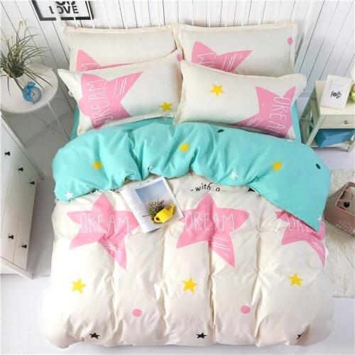 Fashion Star/Flower/Heart Print Style 3/4pcs Cute Bedding Set Kids Adult Duvet Cover Bed Sheet Pillowcase Home Textile