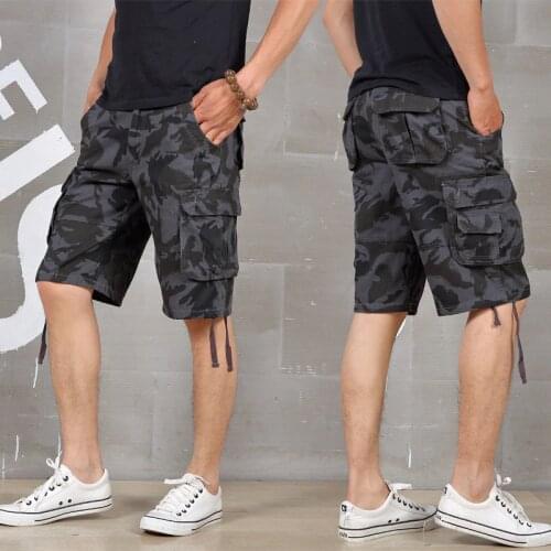 Summer Cargo Men Shorts Baggy Multi Pocket Military Camo Shorts Loose Hot Breeches Male Long Camouflage Bermuda Capris Plus Size