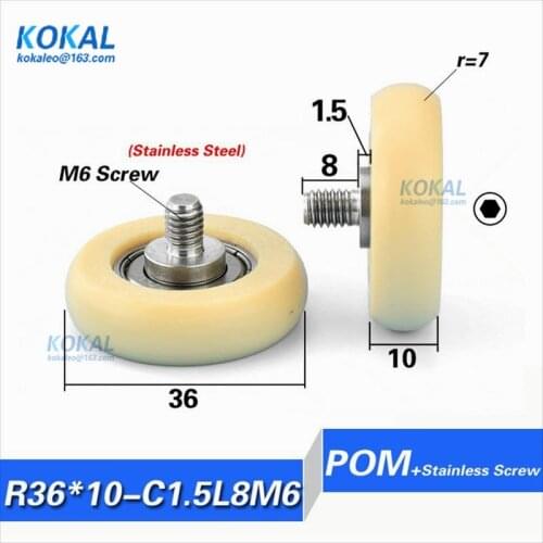 [LPR36*10-C1.5L8M6]Free Shipping 10pcs NTBG series Screw 608zz M6 screw ball bearing for currency-count sliding track wheel