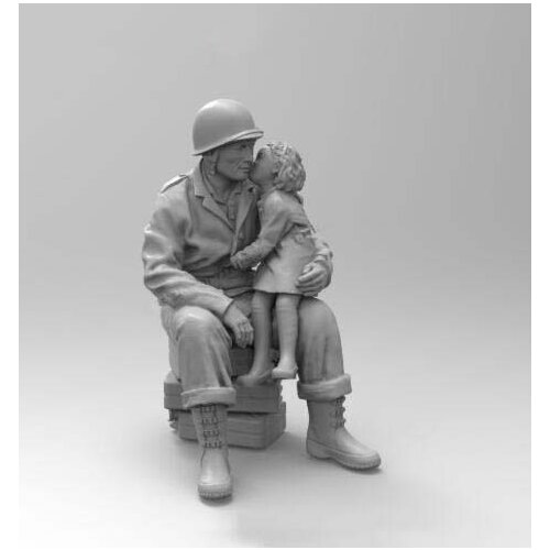 1/16 Scale Assembly Resin Figure kit Little Girl Kissing U.S. Soldier