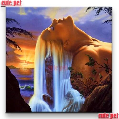 Cute pet 5d Diamond Painting Waterfall scenery Mosaic rhinestone fantasy woman square round diamond cross stitch home decoration
