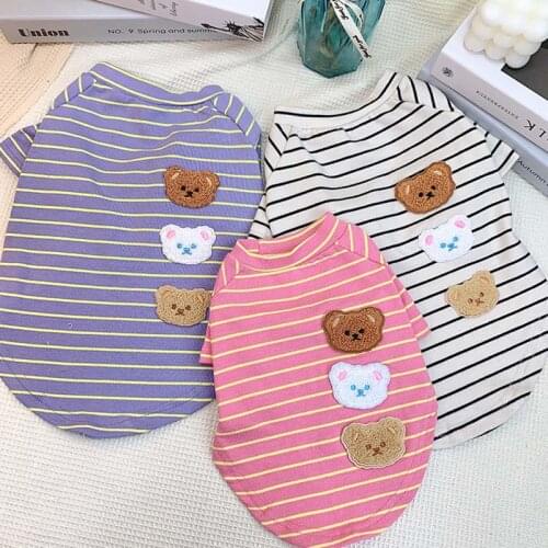 Fashion trend striped pet clothes spring and summer thin cotton stretch small dog puppy clothes