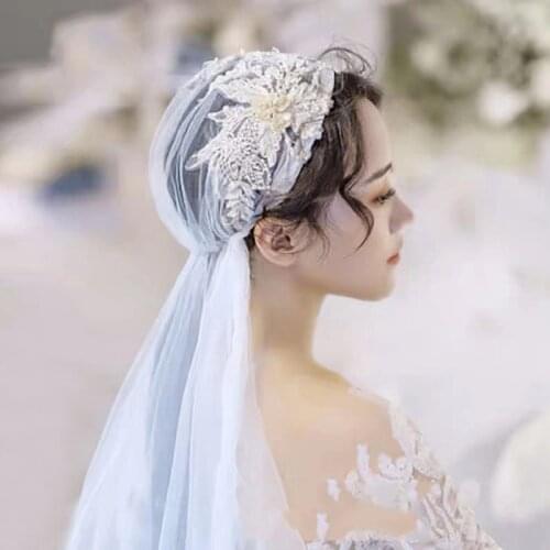 New Designs Long White Handmade Lace Flower Beaded Soft Wedding Bridal Veils Velos De Novia Wedding Veils for Wedding Dress