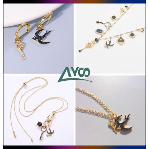 SWA Fashion Jewelry Original 1:1 Charming Classic Lock Palm Swallow Series Necklace Earring Bracelet Set Romantic Gift For Women