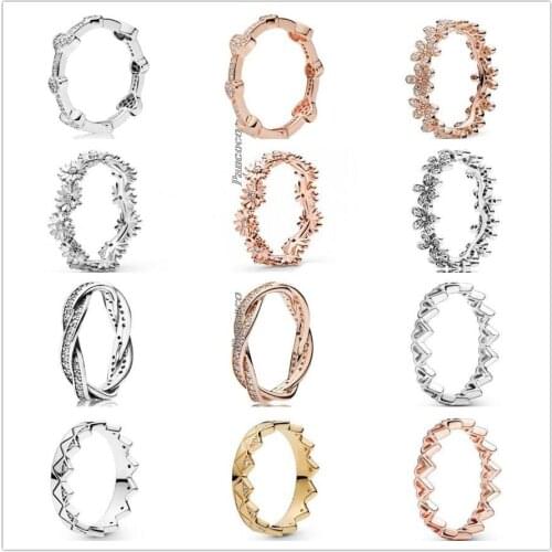 Original 925 Sterling Silver Sparkling Daisy Flower Crown Freedom Ring For Women Wedding Party Europe Fashion Jewelry