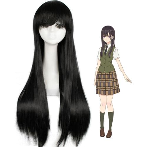 Citrus Aihara Mei Sailor Mars Long Straight Black Hair Cosplay Wigs 70cm + Free Wig Cap