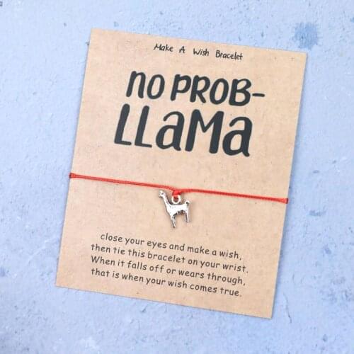 No Prob-llama Llama Wish Bracelet Llama Charm Wish Bracelet Animal Jewelry for Women Men Friendship Inspirational Llama Gift