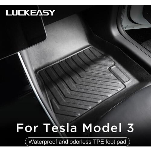 LUCKEASY for Select Tesla Model 3 Complete Set Custom Fit All-Weather Floor Mat Environmentally Friendly Waterproof TPE mat