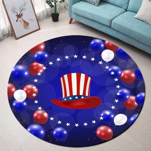 American Stars and Stripes Hat Balloon Stars Blue Anti-slip Round Carpet Computer Chair Pad Living Room Mat Children Bedroom Rug