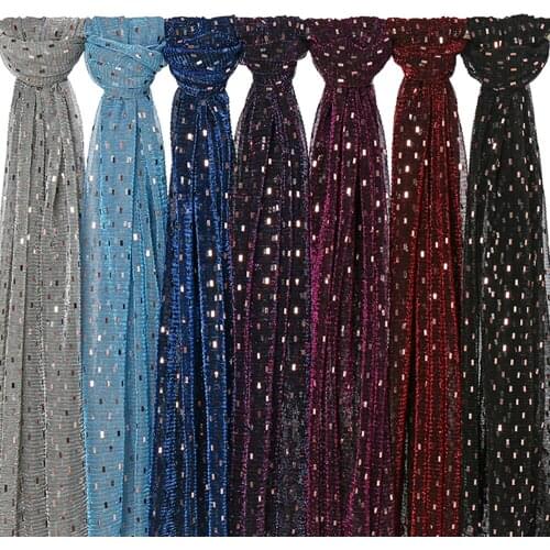 Luxury Glitter Hijab Scarf Women Shimmer Plain Scarves Polyester Muslim Fashion Shawls Islamic Foulard Bandana Musulman 170*70CM