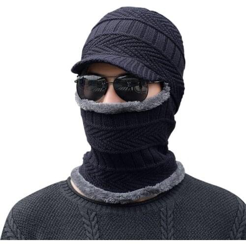 Hat scarf one piece mens autumn winter plush cap thicken chenille riding windproof warm knitting Pullover hat