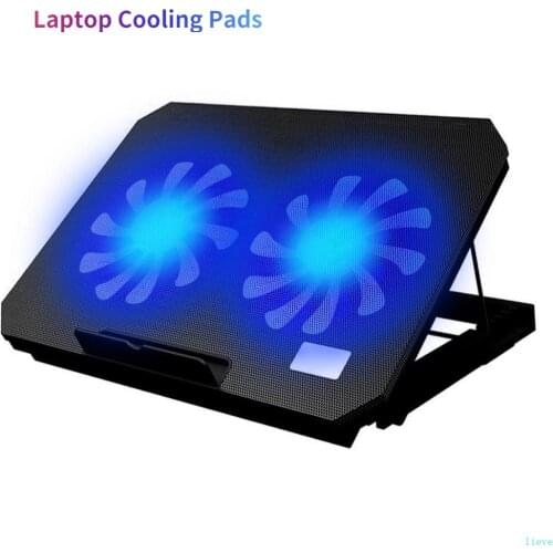 Compatible with17-inch laptop cooling pad LED lighting 6-level adjustable angle USBlaptop cooling fan cooling bracket base 2fans