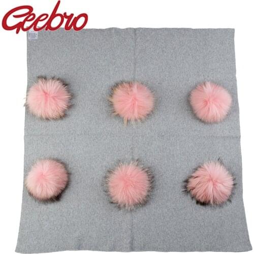 Geebro Newborn Kids Baby Warm Cashmere Swaddling Blanket Travel Sleeping Blanket With 6 Real Raccoon Fur Pompom Bedding Swaddles