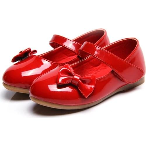 Pure color Children Girl Leather Shoes Bowknot flat Student Dancing performance shoes Pearl Soft Comfortable SO08 SO09