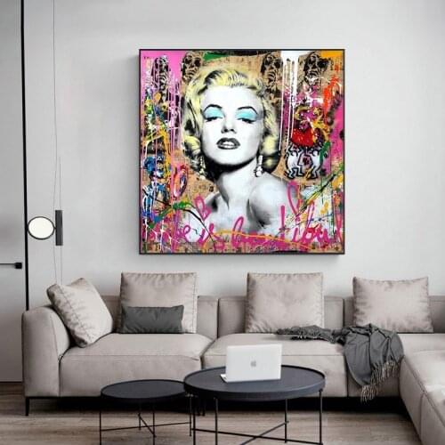 Street Graffiti Art Marilyn Monroe Canvas Painting Poster Prints Cuadros Wall Art Pictures for Home Decor (No Frame)